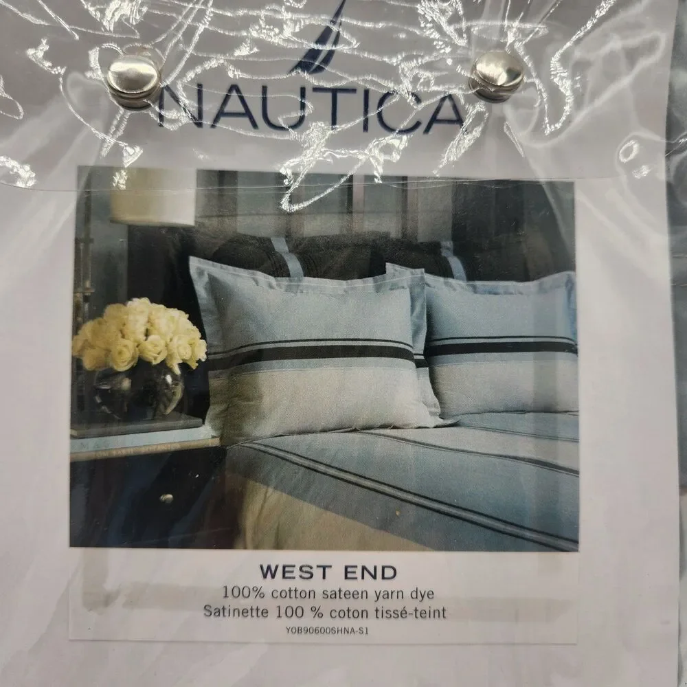 Nautica West End One Standard Pillow Sham 20 x 26 Cotton Teal Brown Tan Stripes